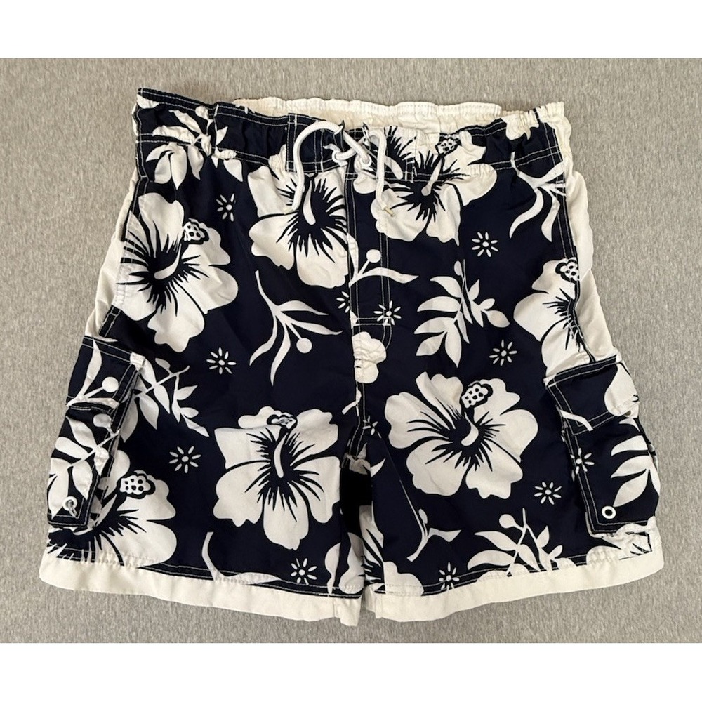 Faded Glory Mens Size Small/CH 28-30 Floral Lined Drawstring Swim Trunks Shorts
